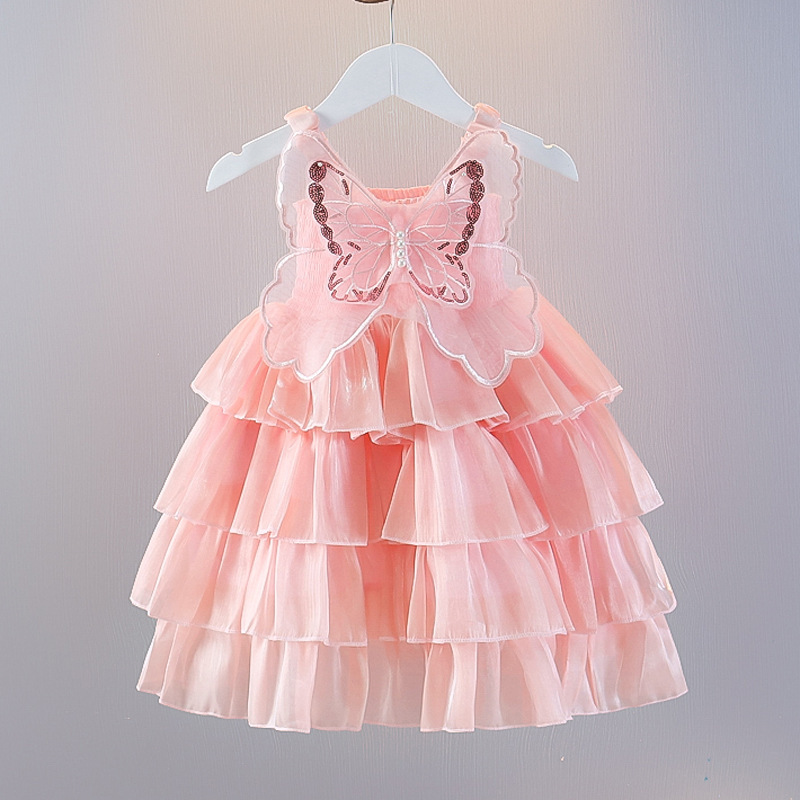 Girls' Baby Tutu Dress Summer Pearl Cloud Gauze Princess Dress with Straps and Butterfly Wings Cake Dress Girls' Baby Tutu Dress Summer Pearl Cloud Gauze Princess Dress with Straps and Butterfly Wings Cake Dress