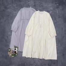 日系女装娃娃裙森系褶皱木耳边连衣裙甜美可爱花边文艺复古森女风