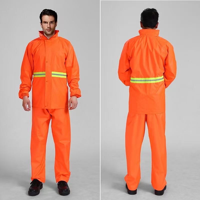 Reflector raincoat and rain pants set for sanitation and cleaning workers, suitable for traffic, landscaping, safety construction, and property maintenance, single-layer Reflector raincoat and rain pants set for sanitation and cleaning workers, suitable for traffic, landscaping, safety construction, and property maintenance, single-layer