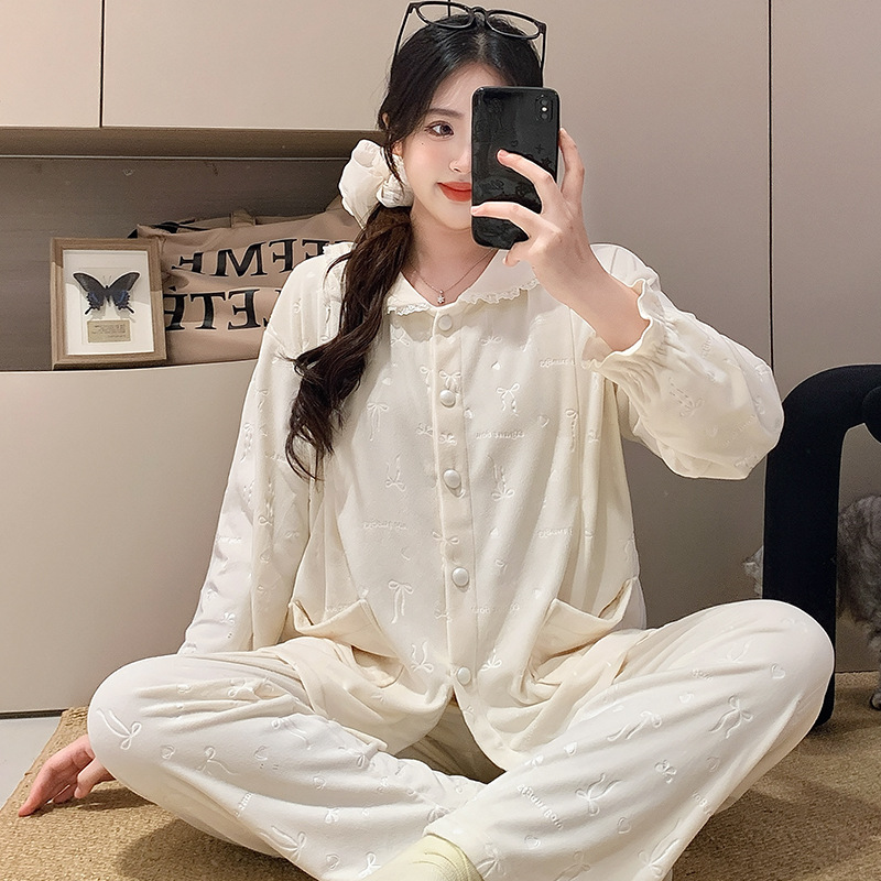 2025孕妇睡衣月子服秋冬加厚海岛绒产后产妇哺乳喂奶短毛绒家居服