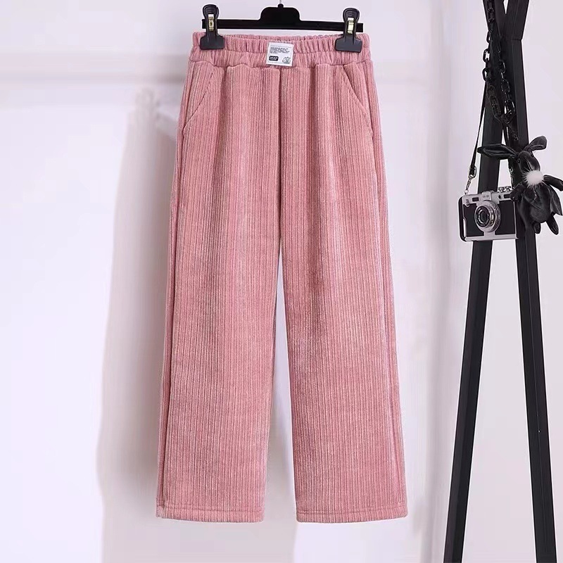 소녀 기모 두꺼운 넓은 다리 바지 가을과 겨울 세련된 어린이 코듀로이 한 조각 양털 스트레이트 캐주얼 바지