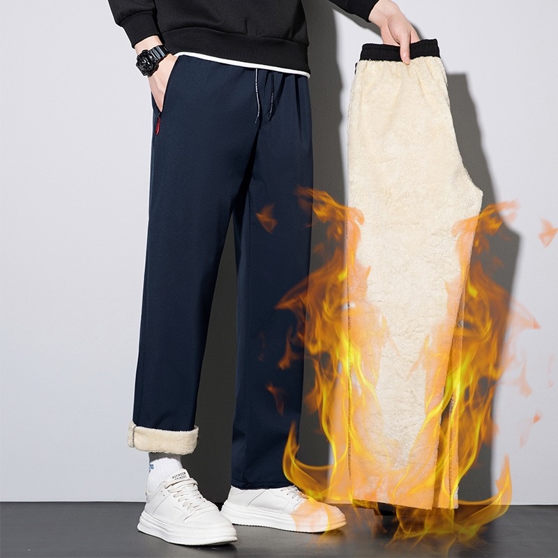 8021 winter cotton pants, exclusively for cross-border sales, men's fleece-lined pants, autumn and winter collection, thickened and lined for warmth, straight-leg design, slimming effect