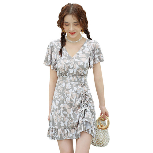 Stylish women's swimsuit with prints, Korean Instagram style, belly cover, slimming adult one-piece swimwear, conservative wholesale swimwear