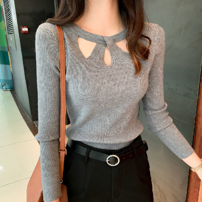 2025 Autumn/Winter New Arrival: Sexy Little Hollow-Out Slim-Fit Knitted Base Top for Women—Long-Sleeved Elegant Top for Trendy Ladies