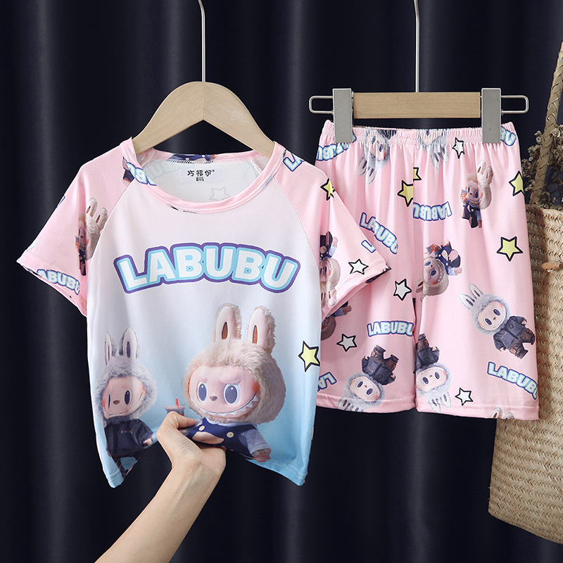 Children's Pajamas Girls Summer Boys Short-sleeved Shorts Thin Cartoon Cute Girls Middle and Big Children's Home Clothes suit
