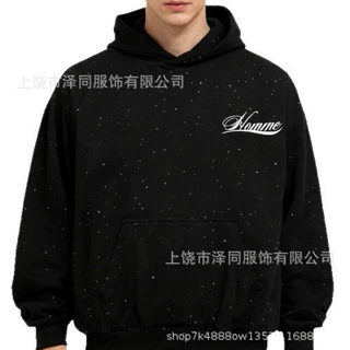 外贸欧美跨境满天星潮流连帽衫宽松百搭男女同款套头卫衣