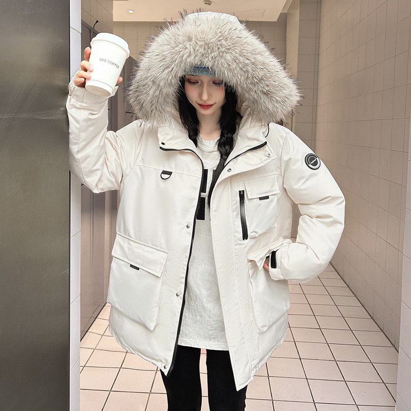 Herramientas de packer plumón chaqueta de algodón mujer 2025 invierno nuevo estilo largo medio de cuello de pelo grande con capuchón grueso abrigo de marea suelto image 1