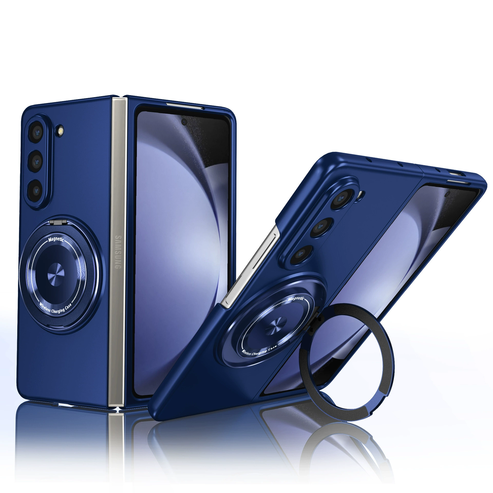 ケース（Samsung）Galaxy Z Fold7 — 磁気回転リングスタンド、Fold3〜Fold7対応、サファイア／ブラック／レッド