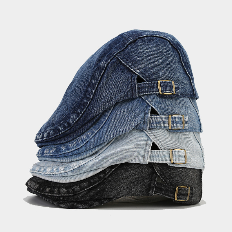 Otoño nuevo Denim sombrero delantero moda retro boina de ala corta de Europa y América calle lavada casquillo enarbolado moda image 4