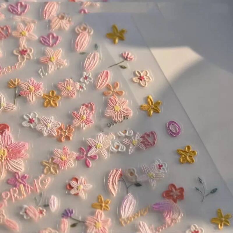 Spring colorful small wild flower nail sticker jewelry 5D relief fresh oil painting wind flower nail sticker HG