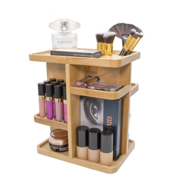 Wooden Cosmetics Storage Box Desktop Dressing Table Bathroom Storage Rack Skin Care Product Lipstick Organizer Storage Rack Layered
