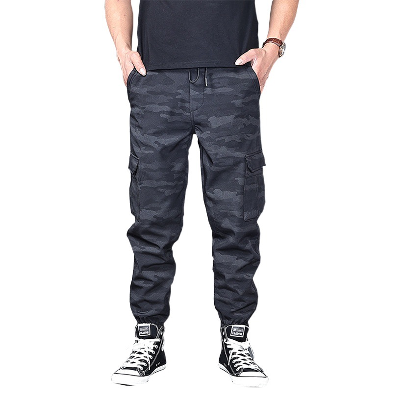 Pantalones casuales transfronterizos de primavera y otoño para hombres con múltiples bolsillos rectos sueltos pantalones atados al tobillo monos de camuflaje más pantalones de harén de tamaño