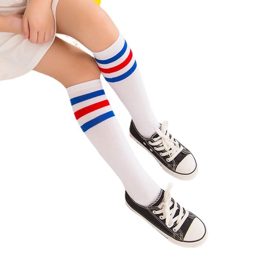 Spring and autumn cotton children's socks, three-stripe student socks, football socks mid-calf socks, pure cotton breathable girls' socks wholesale