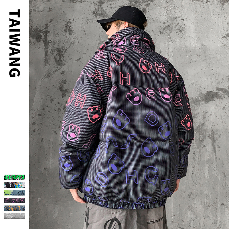 Roupas masculinas Moda Urso Seda algodão Jaqueta Masculina 24 Nova Inverno Jaqueta Juventude Floco de Neve Estampa Seda algodão Jaqueta_voghion.com