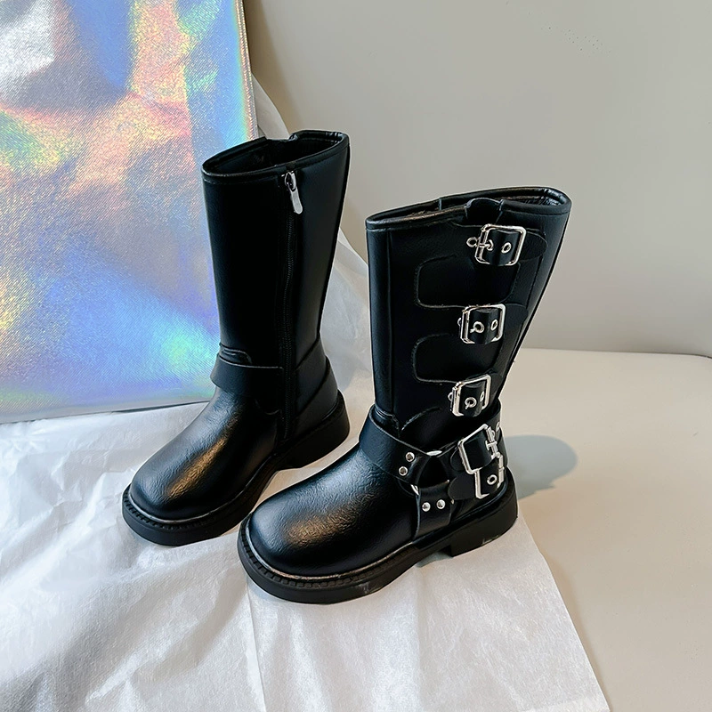 Children's fashionable fleece winter denim high boots with zipper