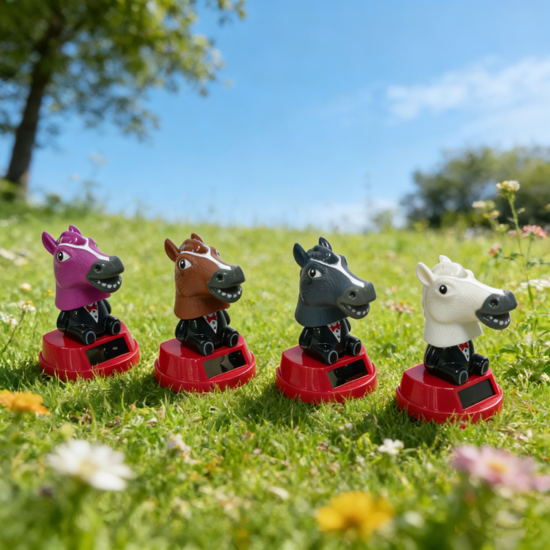 New Solar-Powered Shaking Horse Head Ornament, Beach Vacation Decoration, Desktop Small Gift, Cute Animal Decoration