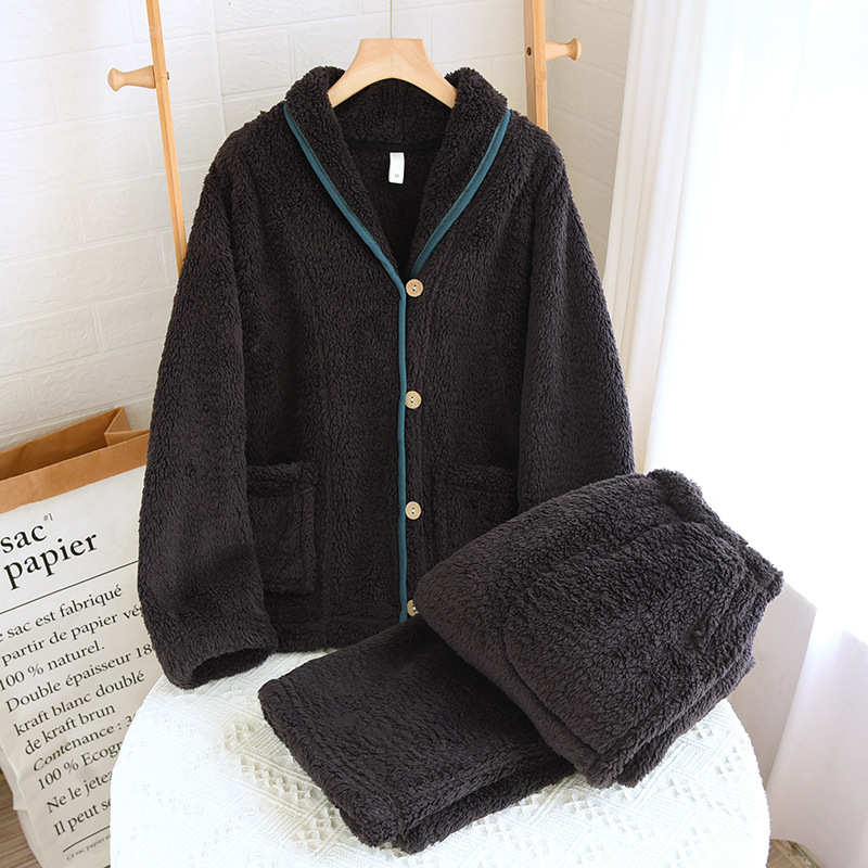 女性と男性用のコーラルベルベットパジャマ、秋冬カップルセット、和風カジュアルベルベット厚手暖かいホームウェア