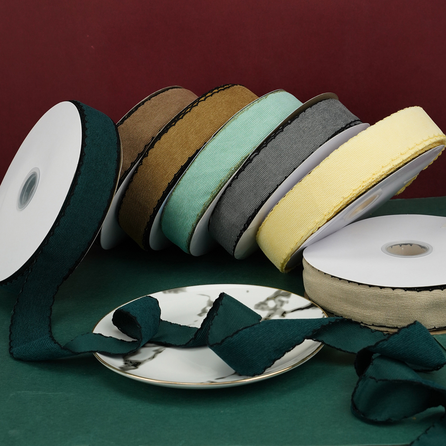 Wholesale 3.8cm Corduroy Edge Band DIY Gift Packaging Decoration Ribbon with Bow Ties Clothing Fabric Satin Ribbon