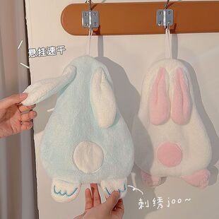 Cute Cartoon Rabbit Wipe Hand Towel Hanging Kitchen Super Absorbent Thickened Quick-drying Towel Bathroom Coral Fleece