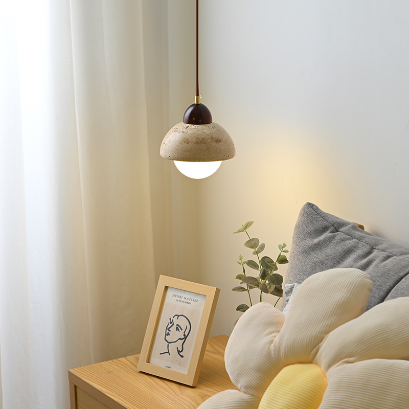 Huangdong Stone Japanese Wabi-Sabi Style Bedside Lamp, Retro Nordic Homestay Designer Minimalist Restaurant Pendant Lamp