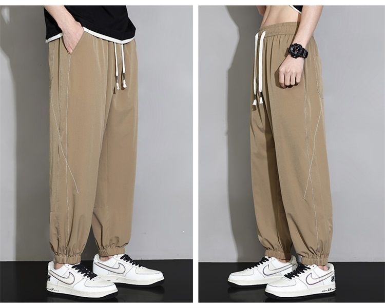Quần jogger nam bo gấu dài ống bó, chất liệu băng lụa mỏng mùa hè, form rộng thùng thình, phong cách thể thao, nhiều size từ M đến 8XL — màu đen, màu xám đậm, màu kaki chi tiết 15