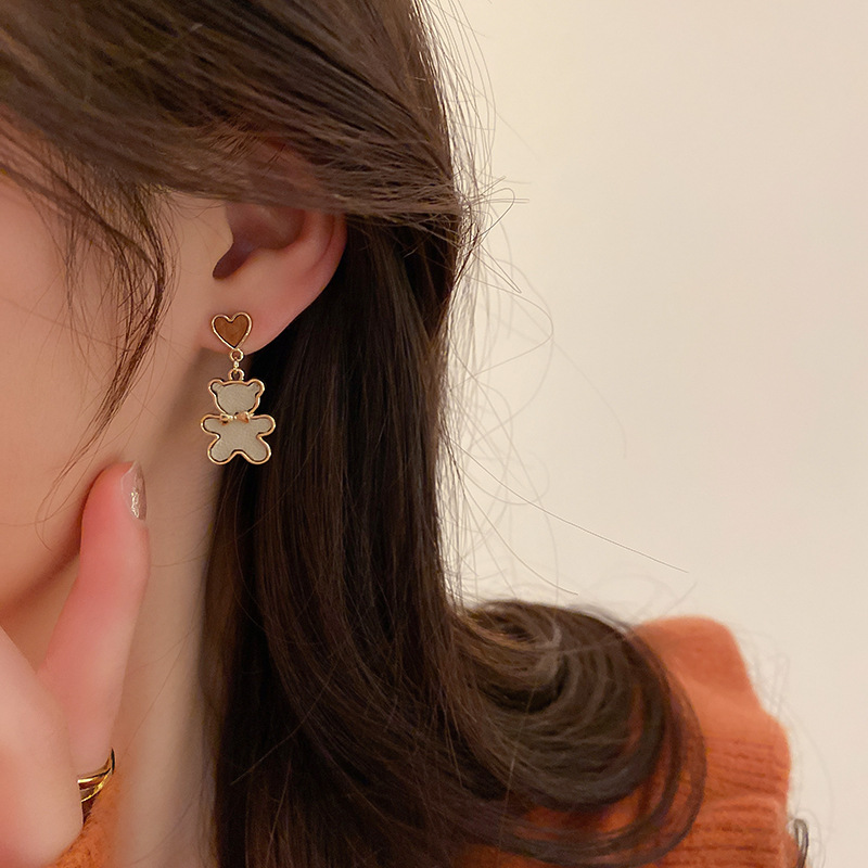 fashion leather bear asymmetric earrings cute alloy earringspicture1