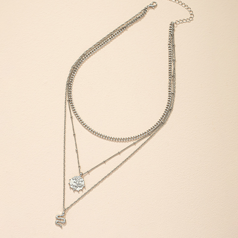 Dreilagige Halskette aus Legierung kreativer kleiner SchlangenGoldmnzenanhngerpicture1