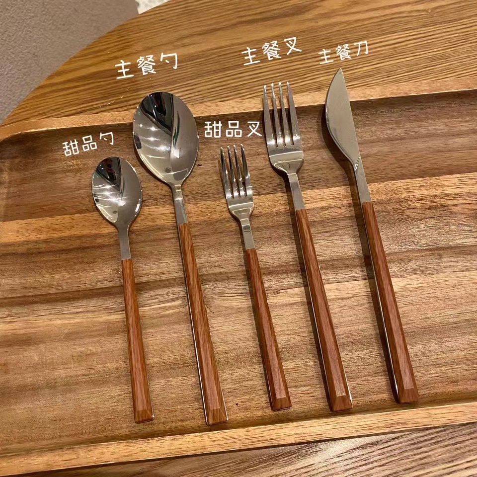 스테이크 식기 칼과 포크 세트 서양 음식 3 종 세트 프랑스 가정 304 스테인레스 스틸 긴 손잡이 스타일 디저트 스푼
