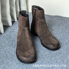 原单外贸女鞋休闲圆头侧拉链真皮及踝马丁靴简约平底切尔西短靴