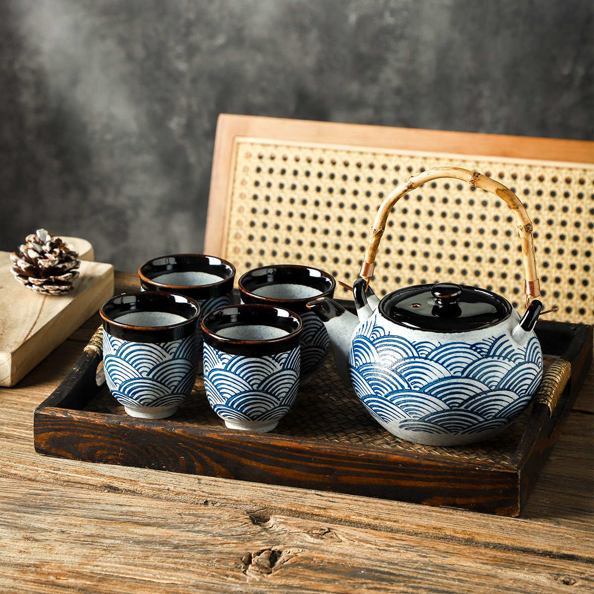 Japanese-Style Hand-Painted Large Ceramic Teapot Set High-End Cold Water Pot Tea Pot Tea Tray Flower Teapot Tea Cup