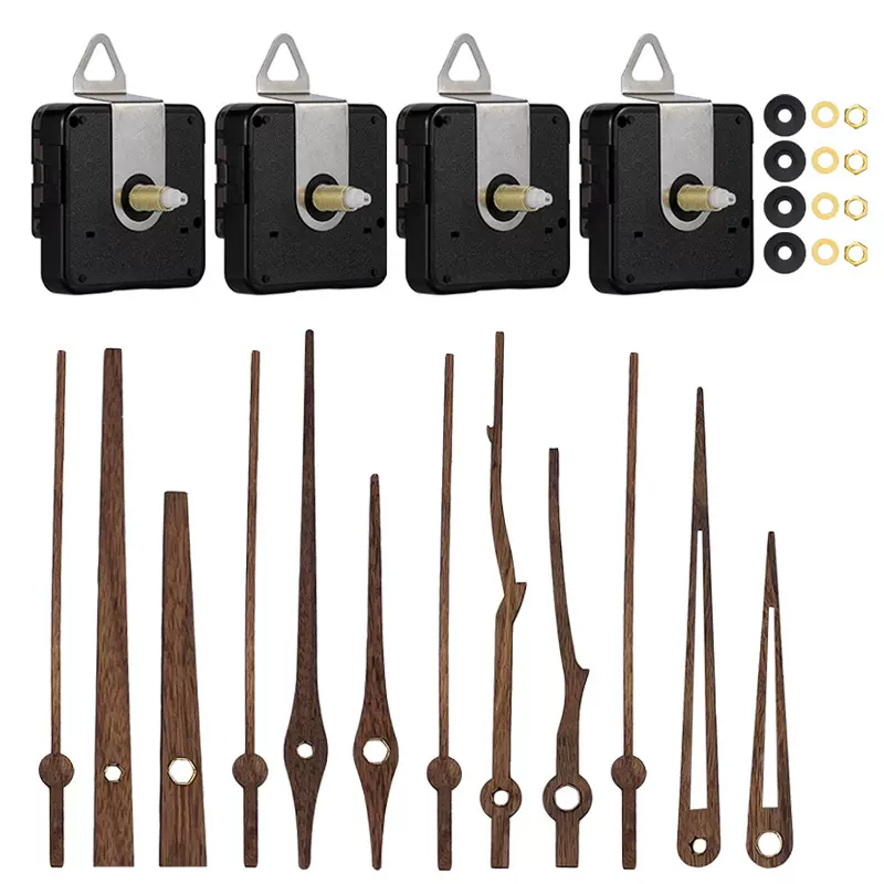 跨境热销4个扫描静音石英钟机芯DIY4套黑胡桃木指针维修时钟配件