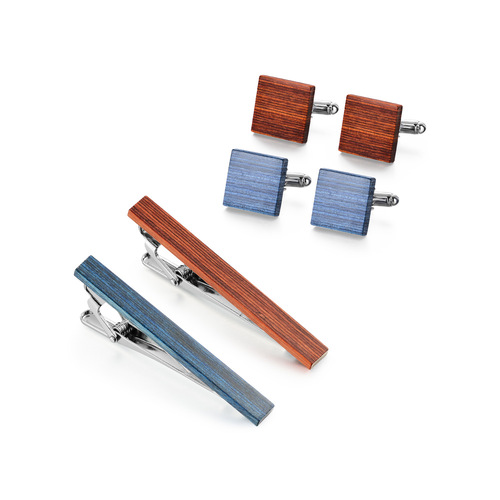 New wooden tie clip set for men, business red and blue two-color retro tie clip YR01-02