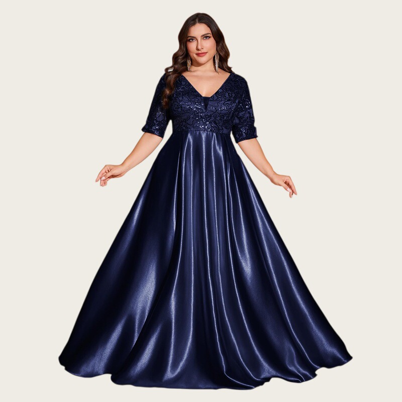 European and American cross-border evening dress, plus-size mother's dress, slimming bridesmaid dress, annual meeting host banquet performance dress
