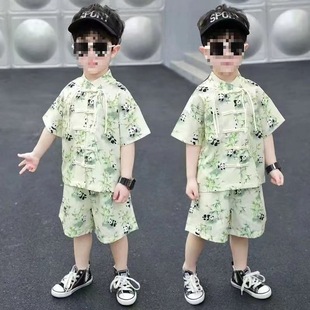 Chinese Style Kidsren's New Chinoiserie Tang Suit 2025 Summer Boys' Han Dynasty Short-Sleeved Suit Thin Boys' Summer Suit Loose