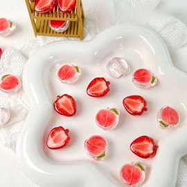 甜美水蜜桃草莓亚克力直孔散珠串珠手工diy材料手链手机链饰品配