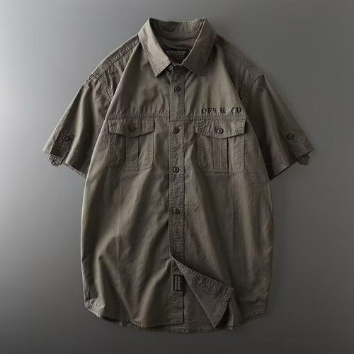 2024工装衬衫男夏装港风学生宽松小众设计感趣味新款男装上衣外穿