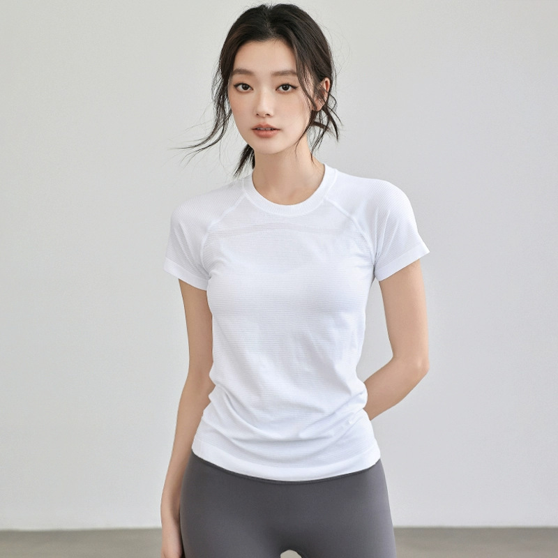 2025 Spring and Summer New Sports Fitness Short-sleeved Quick-drying Yoga Suit Running Training Top Tight Slim T-shirt
