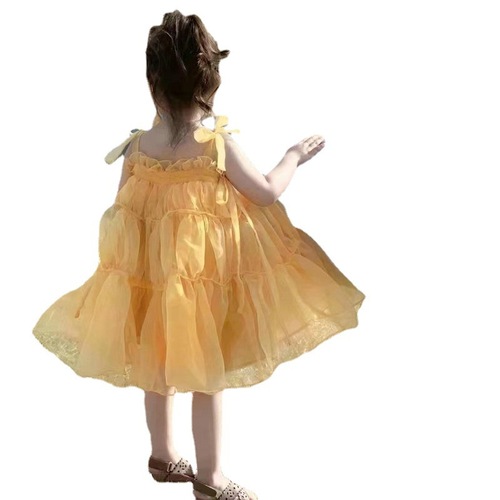 Little Girls' Dress with Lace Sleeve Net Dress Princess Dress 24 Summer New Model Foreign Trade Children's Clothing Drop Shipping 3-8 Years Old