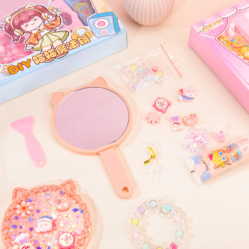 Children's DIY Cream Adhesive Makeup Mirror Material Kit Set for Girls Portable Handheld Mirror Comb Educational Toy