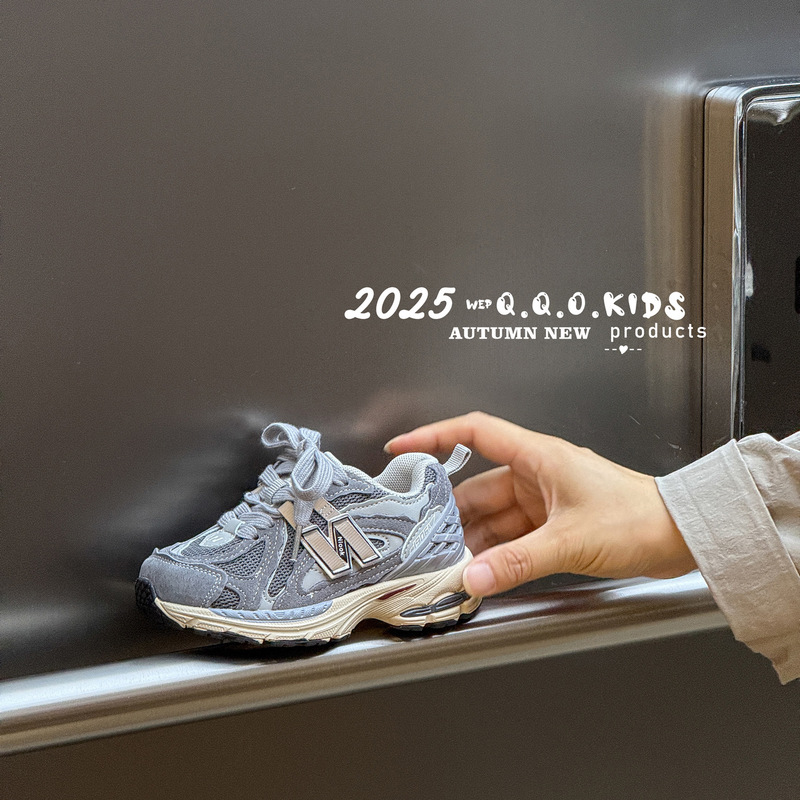 QQO童鞋 2025年秋季新款儿童字母运动鞋韩版男女童网面透气老爹鞋|undefined