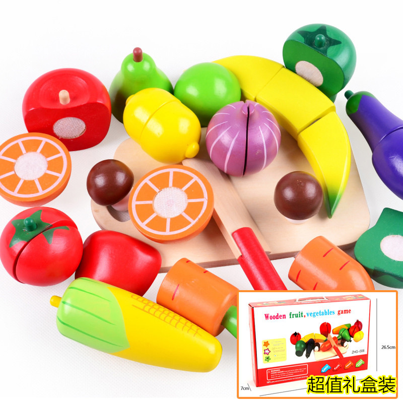 Casa de juegos para niños corte de frutas y verduras corte juguetes niños y niñas bloques de construcción magnéticos de madera cocina frutas y verduras traje