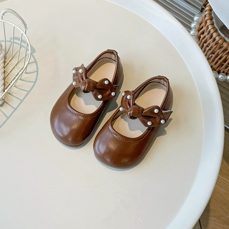Soft children's fashionable shoes with bow for leather shoes for princess, 2024 years, autumn, trend of season, soft sole