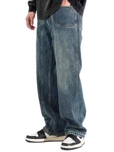 2024 Spring and Summer New Men's Relaxed Straight Leg Denim Jeans, American Style Trendy Wide Leg Floor-Length Casual Pants