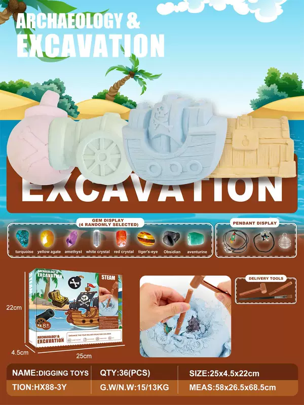 (Cross-border trading), archeological toy, space dinosaur, DIY, archaeological excavations, with gem