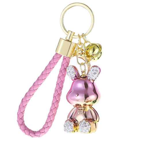 Exquisite metallic doll electroplated dot diamond BV braided rope bow tie rabbit keychain women's bag pendant gift wholesale