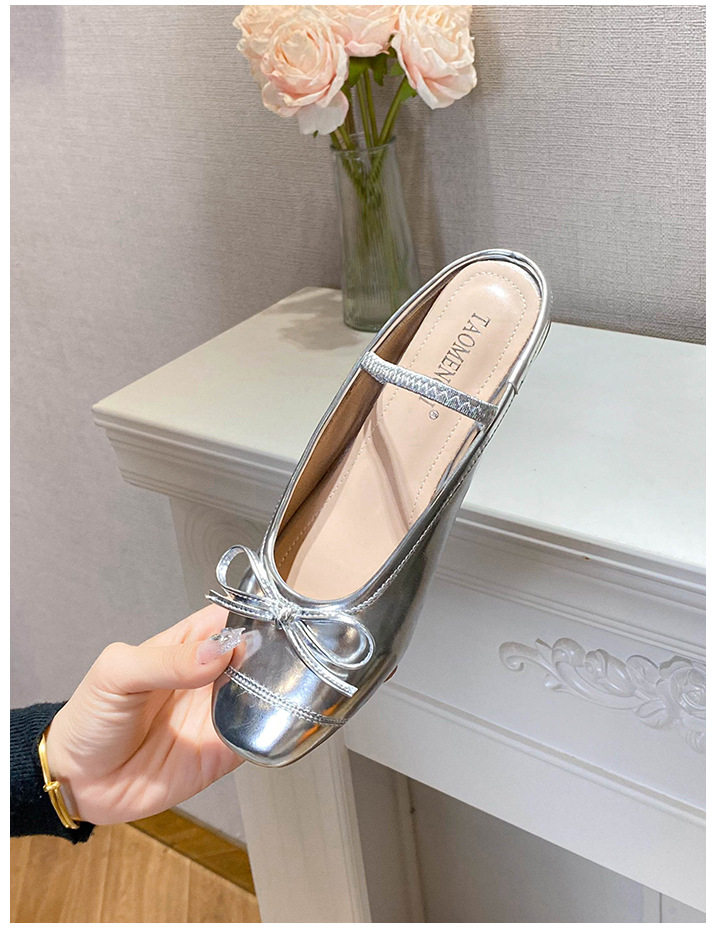 Dép bệt nữ mũi vuông bít mũi thắt nơ, đế cao 3–5 cm — Màu bạc, Màu hồng, Màu trắng, Màu đen chi tiết 27