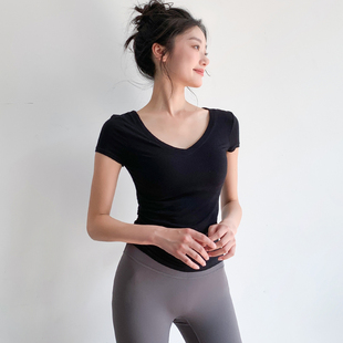 Popular Quick-Drying Sports Short-Sleeved Women's Spring and Summer Tight V-Neck Yoga T-Shirt Outdoor Running Training Fitness Top