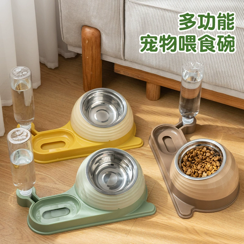 Трансграничная интегрированная двойная миска для воды и еды для домашних животных из нержавеющей стали, медленная еда, непрокольная миска для кошек, миска для собак, корм для кошек, диспенсер для воды для собак