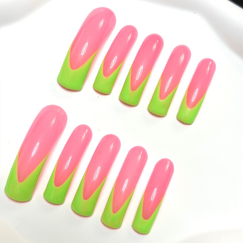 Foreign Trade European and American Cross-Border Hot-Selling Sweet-Cool Style Fluorescent Green French-Style Handmade Press-On Nails