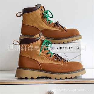 3366 New Arrival Men's Martin Boots Genuine Leather Retro Tooling Thick-soled Height Increasing Women's Boots Mid-top Outdoor All-match Tooling Boots